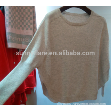 Custom design 100% cashmere womens knitted pullover with rib sleeve